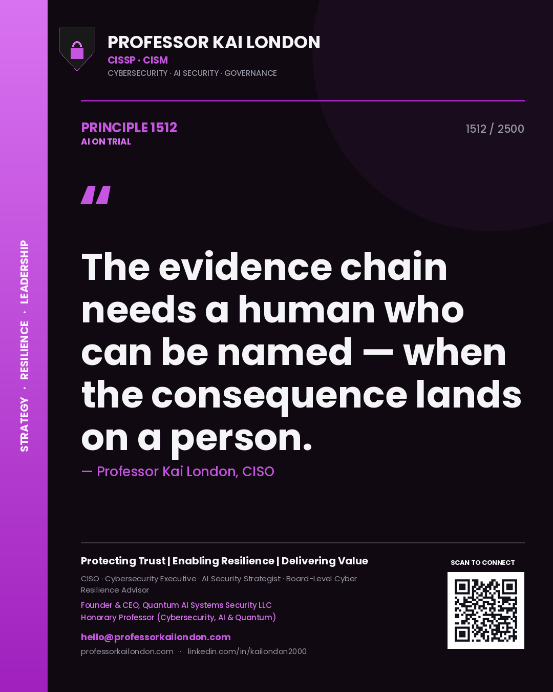 Professor Kai London principle 1512: The evidence chain needs a human who can be named — when the consequence lands on a person.