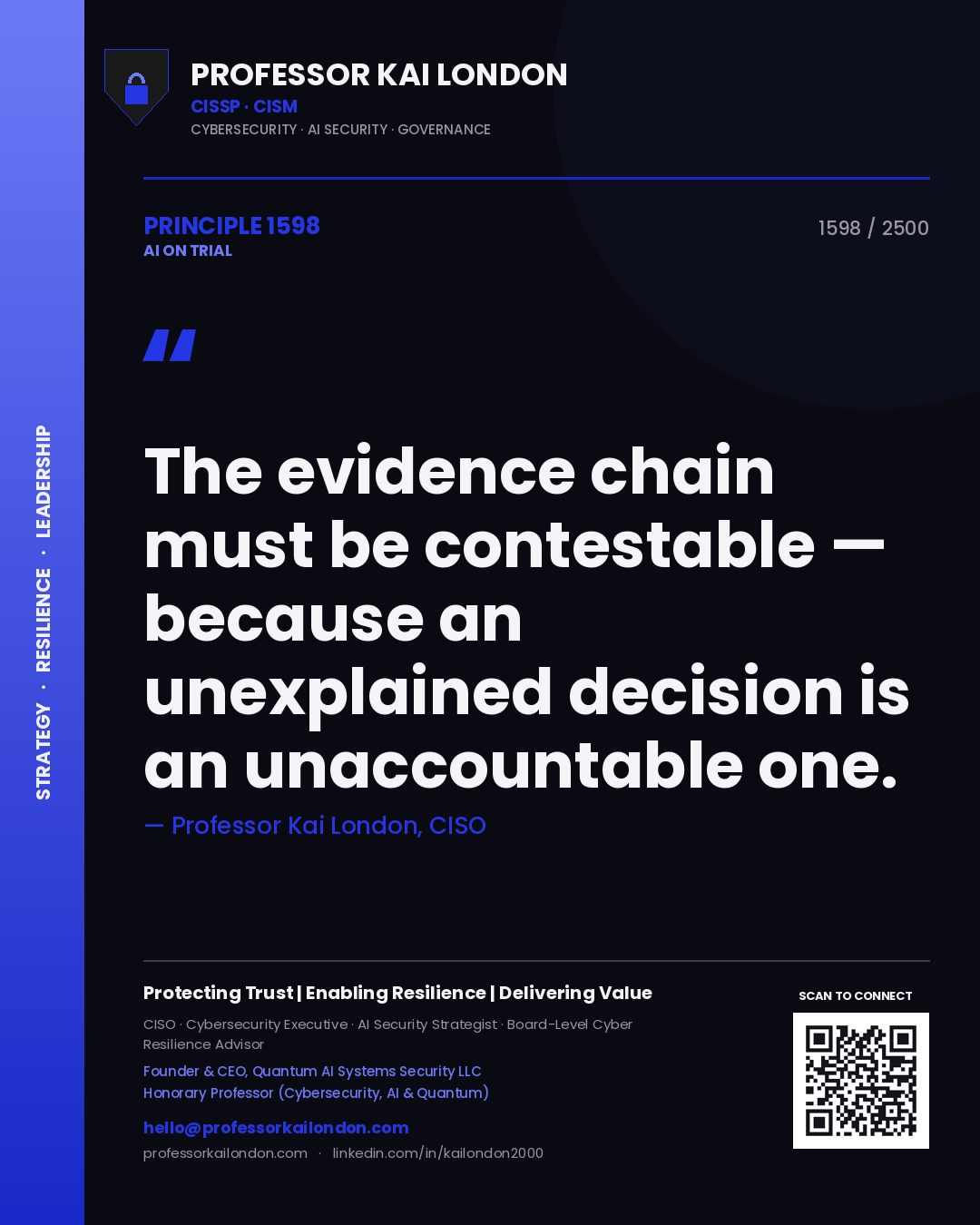 Professor Kai London principle 1598: The evidence chain must be contestable — because an unexplained decision is an unaccountable one.