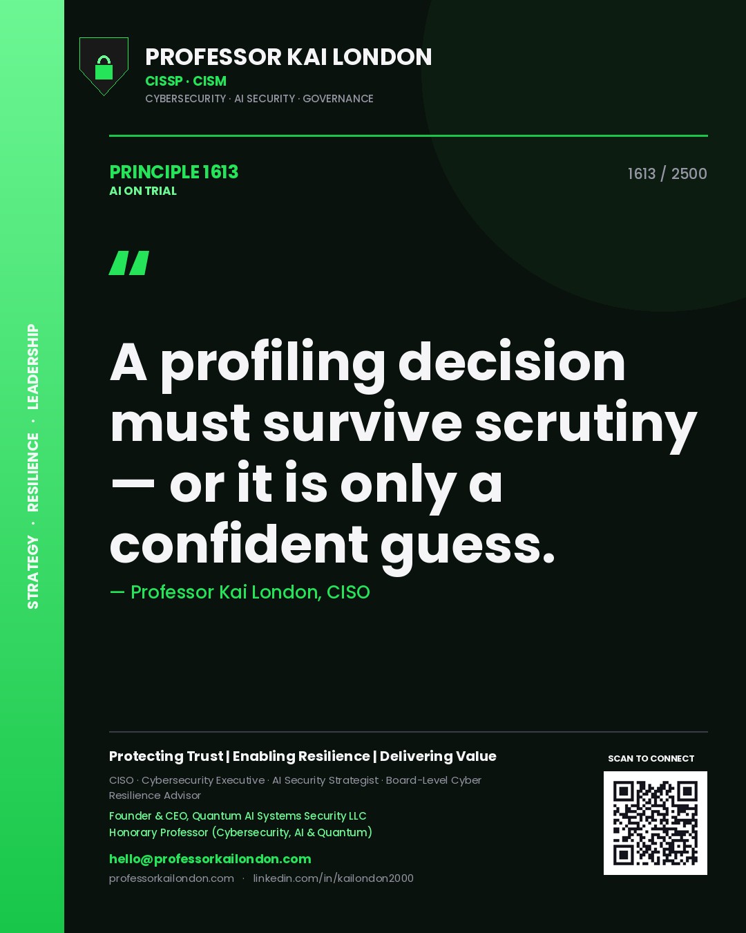 Professor Kai London principle 1613: A profiling decision must survive scrutiny — or it is only a confident guess.