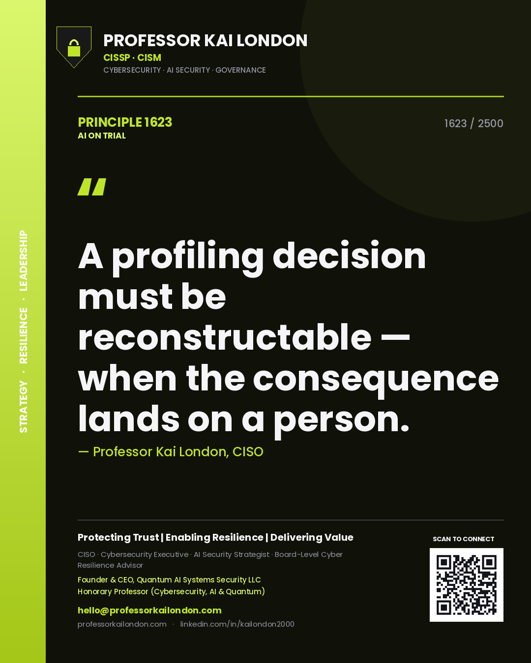 Professor Kai London principle 1623: A profiling decision must be reconstructable — when the consequence lands on a person.