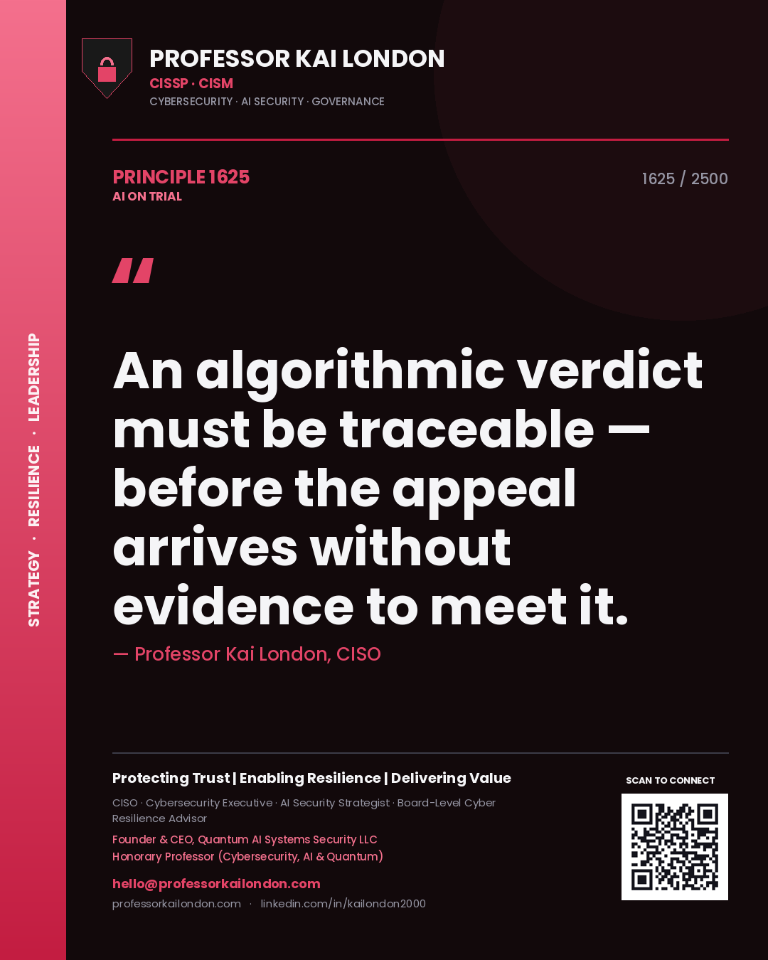 Professor Kai London principle 1625: An algorithmic verdict must be traceable — before the appeal arrives without evidence to meet it.