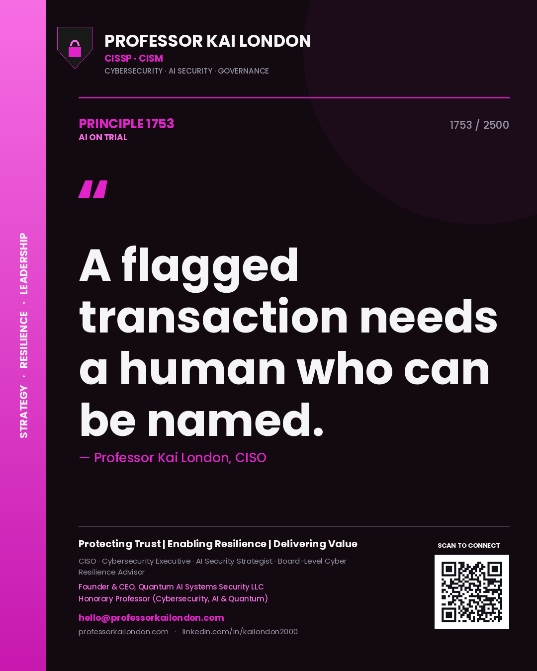 Professor Kai London principle 1753: A flagged transaction needs a human who can be named.