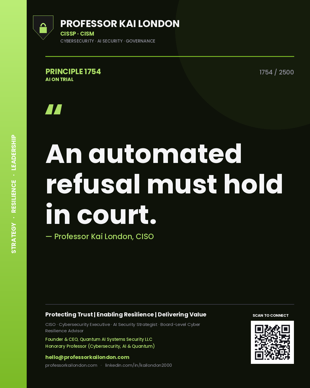 Professor Kai London principle 1754: An automated refusal must hold in court.