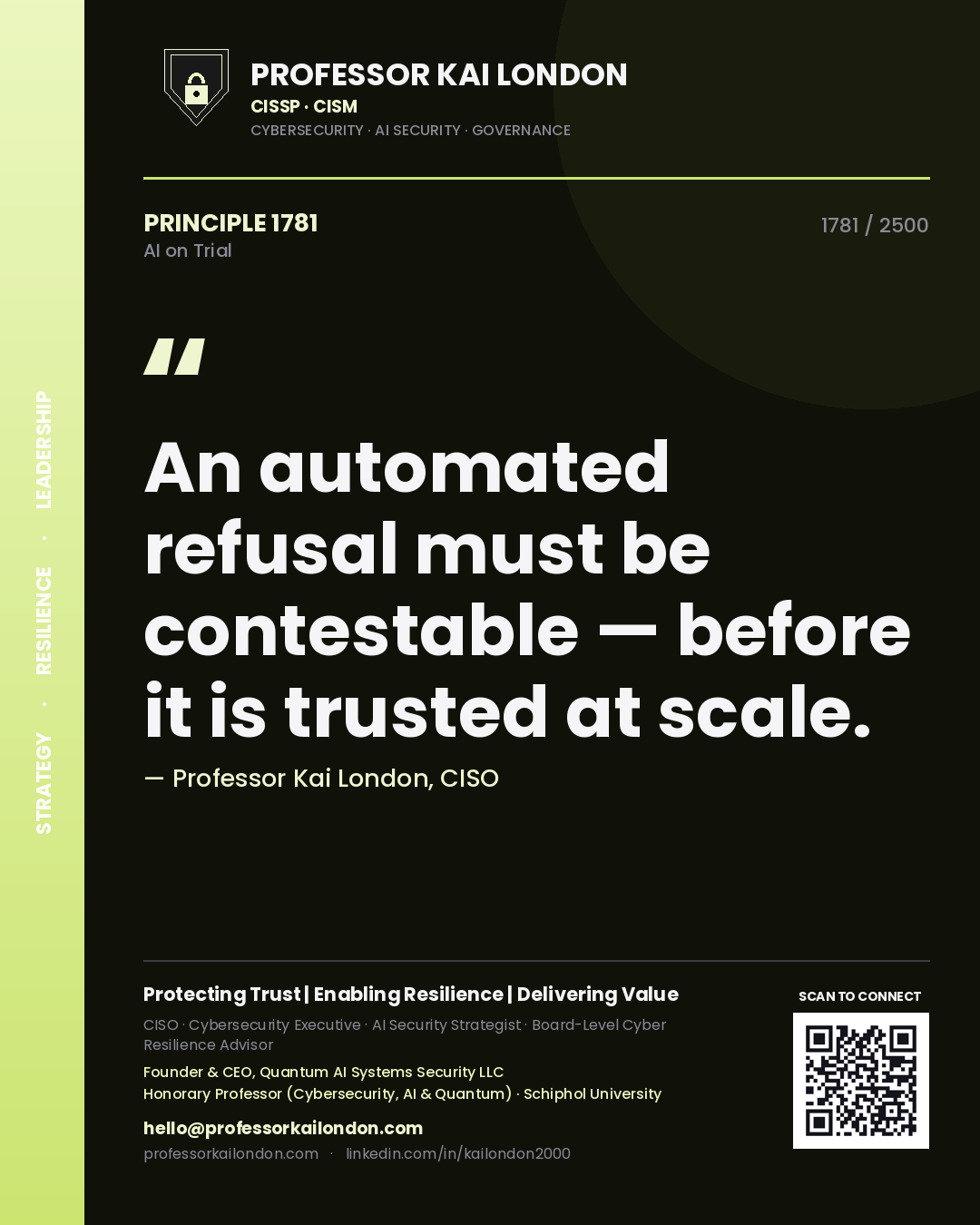Professor Kai London principle 1781: An automated refusal must be contestable — before it is trusted at scale.