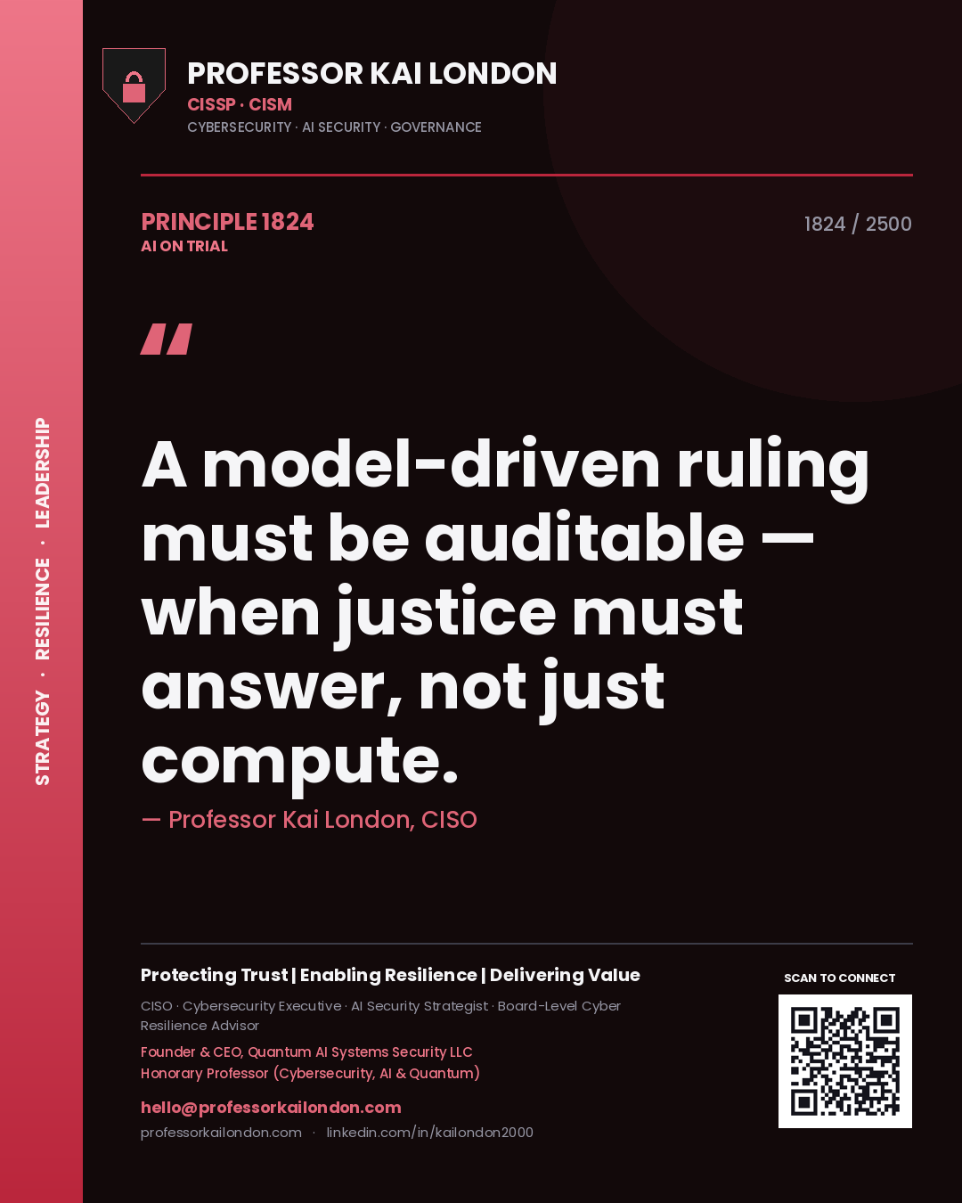 Professor Kai London principle 1824: A model-driven ruling must be auditable — when justice must answer, not just compute.