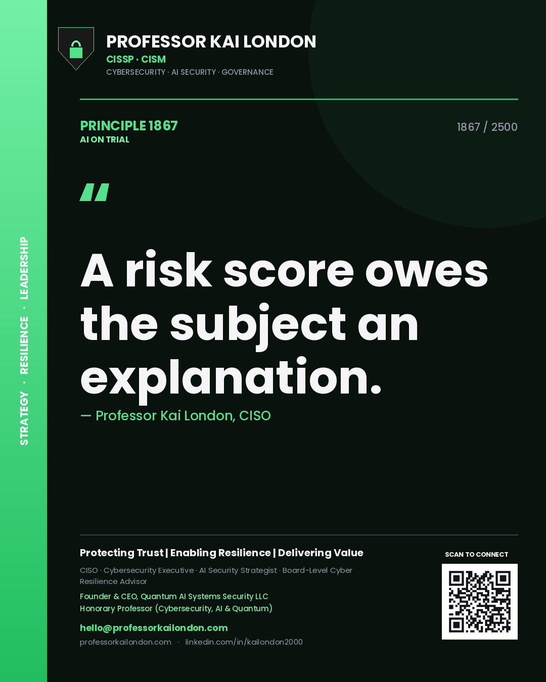 Professor Kai London principle 1867: A risk score owes the subject an explanation.