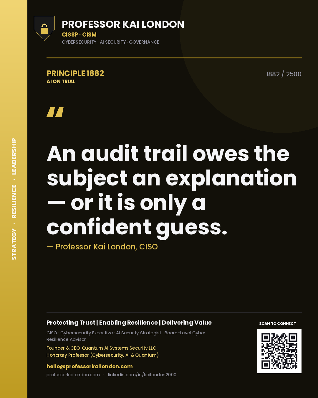 Professor Kai London principle 1882: An audit trail owes the subject an explanation — or it is only a confident guess.