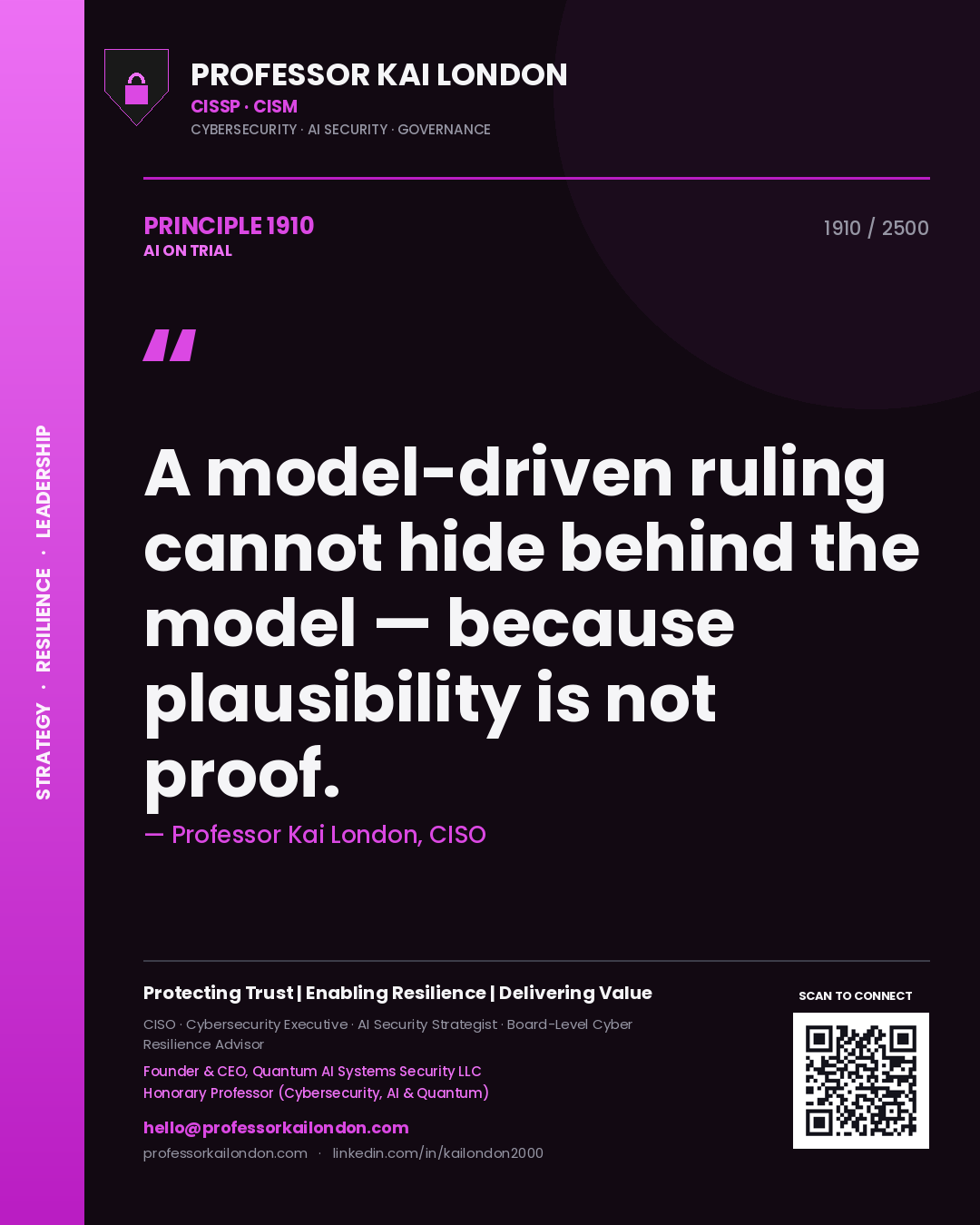 Professor Kai London principle 1910: A model-driven ruling cannot hide behind the model — because plausibility is not proof.
