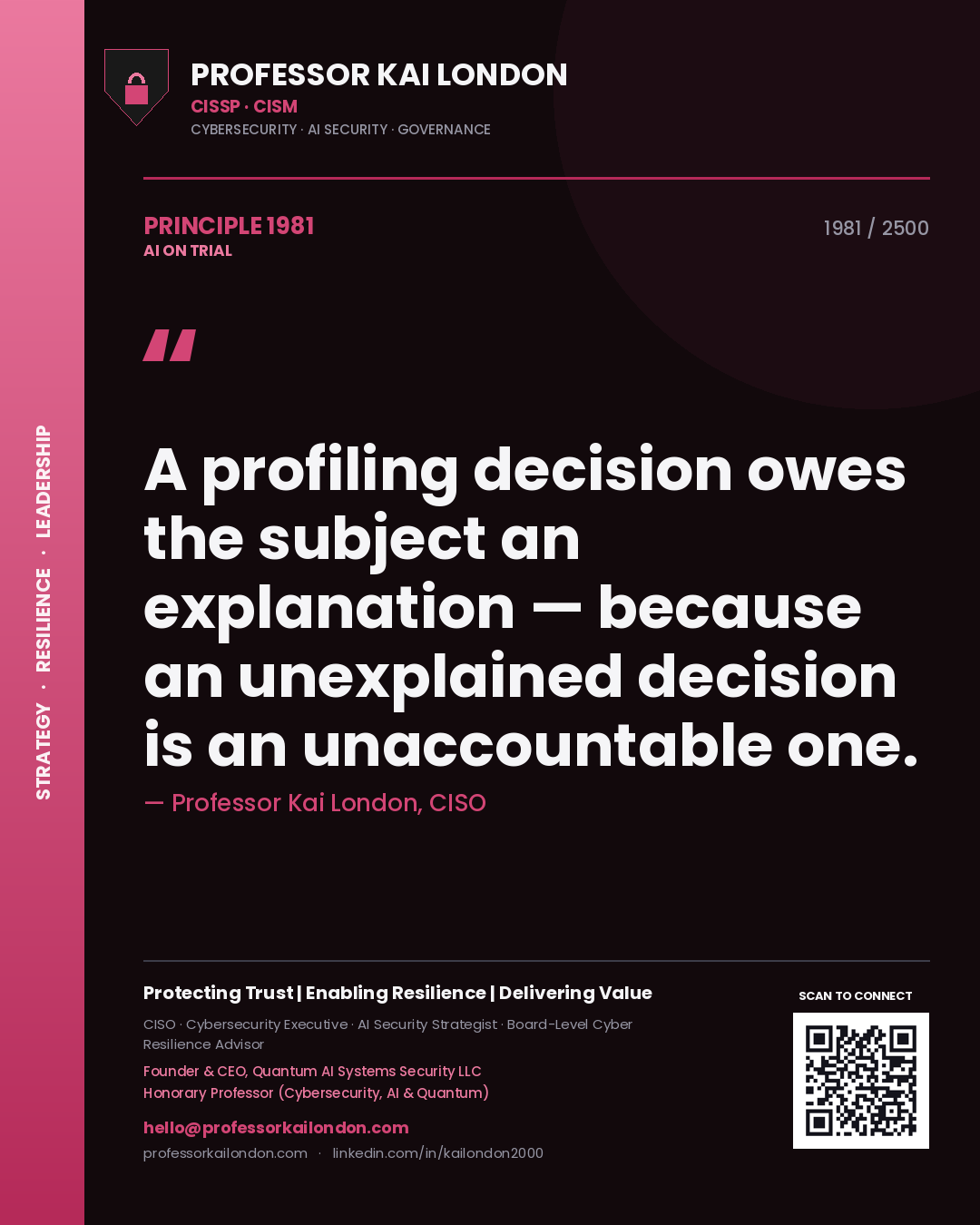 Professor Kai London principle 1981: A profiling decision owes the subject an explanation — because an unexplained decision is an unaccountable one.