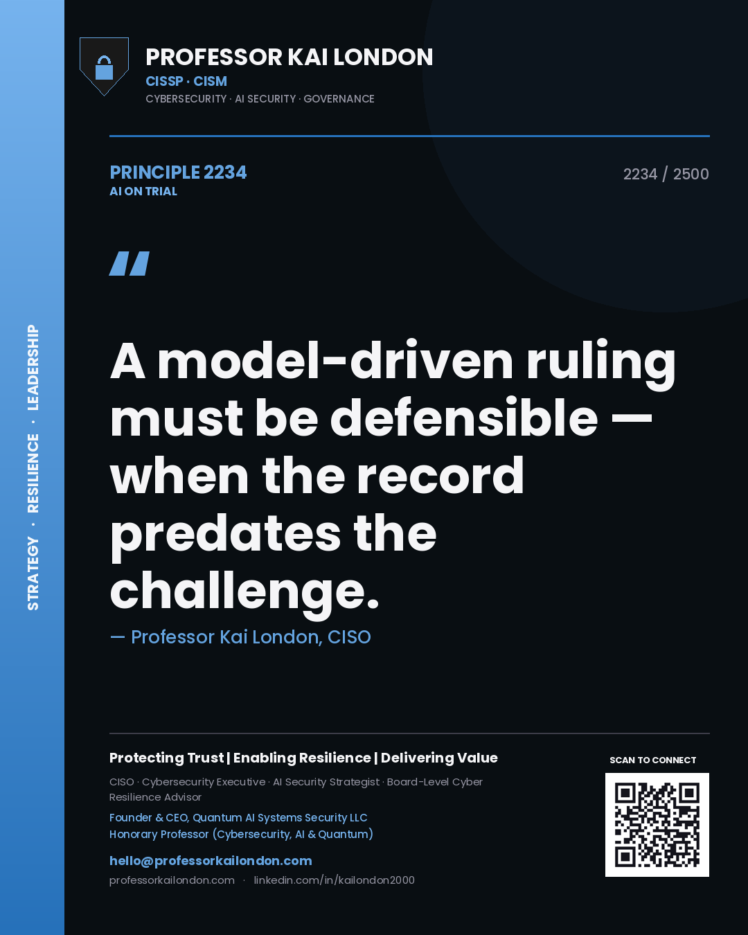 Professor Kai London principle 2234: A model-driven ruling must be defensible — when the record predates the challenge.