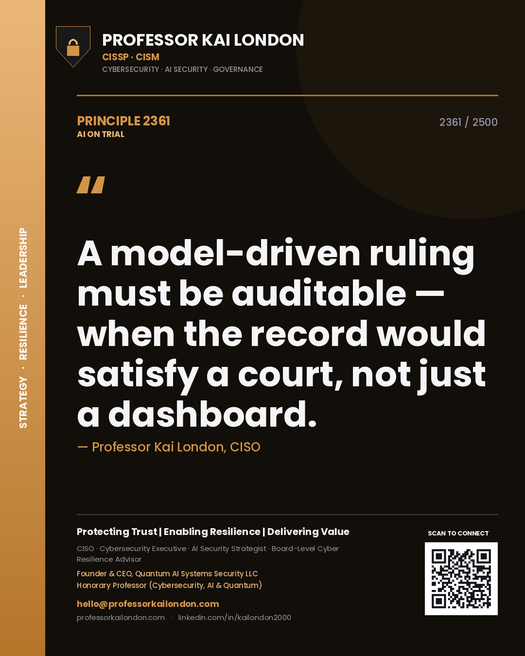 Professor Kai London principle 2361: A model-driven ruling must be auditable — when the record would satisfy a court, not just a dashboard.