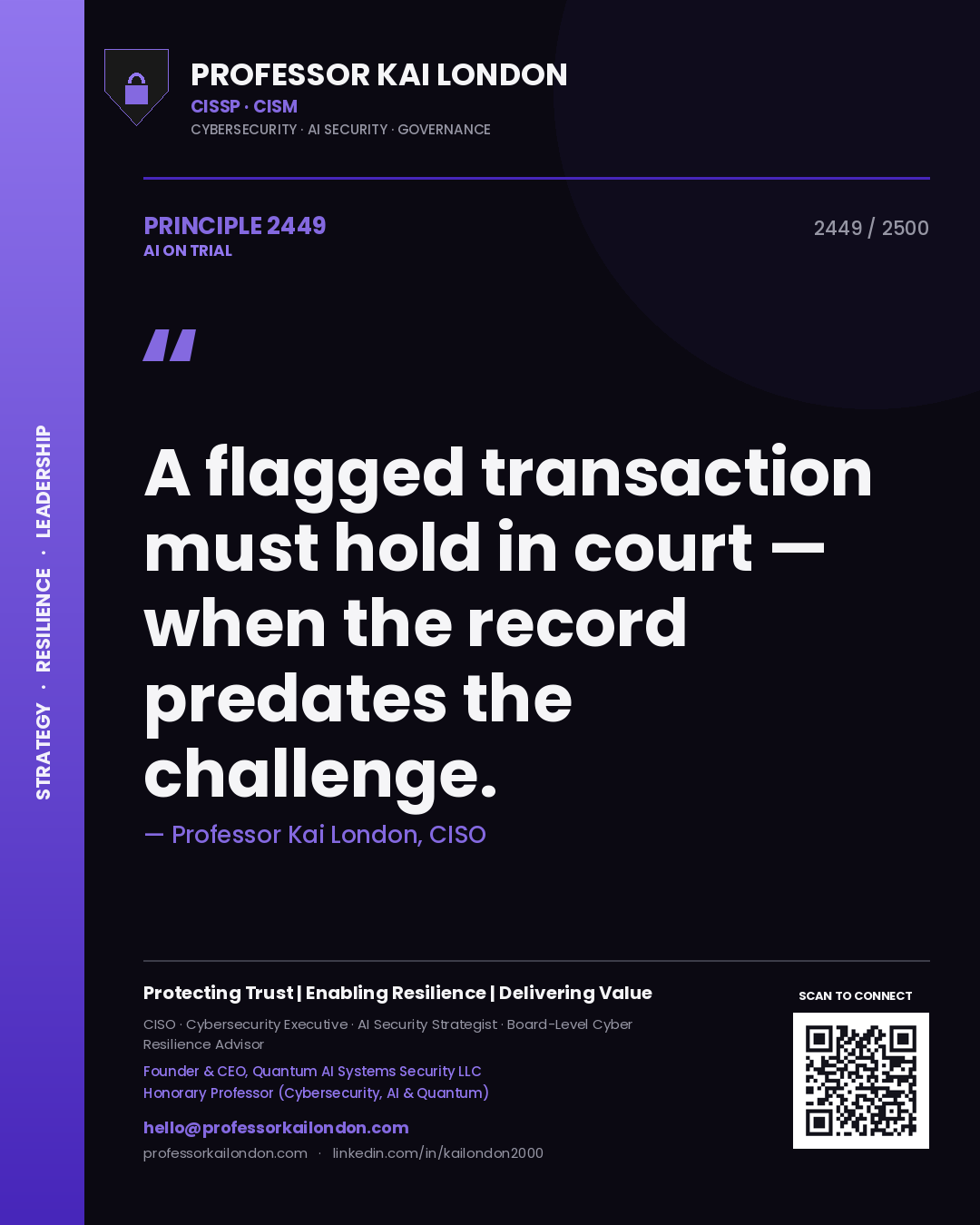 Professor Kai London principle 2449: A flagged transaction must hold in court — when the record predates the challenge.