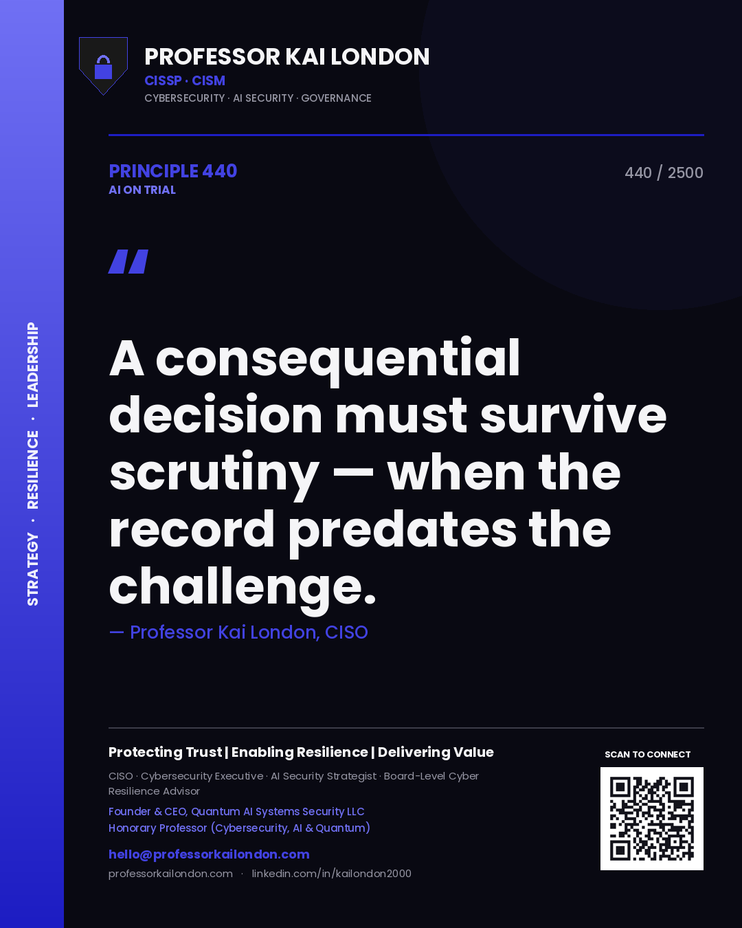 Professor Kai London principle 440: A consequential decision must survive scrutiny — when the record predates the challenge.