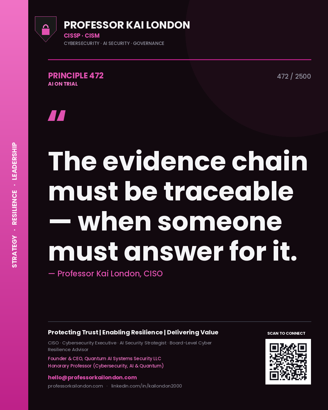 Professor Kai London principle 472: The evidence chain must be traceable — when someone must answer for it.