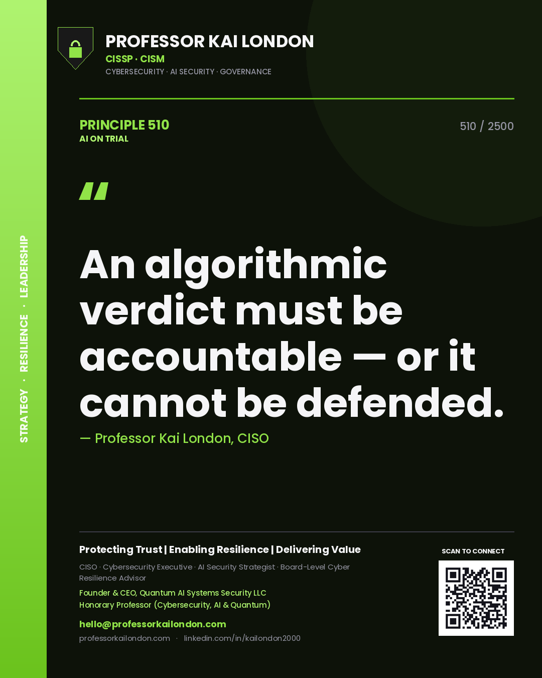 Professor Kai London principle 510: An algorithmic verdict must be accountable — or it cannot be defended.