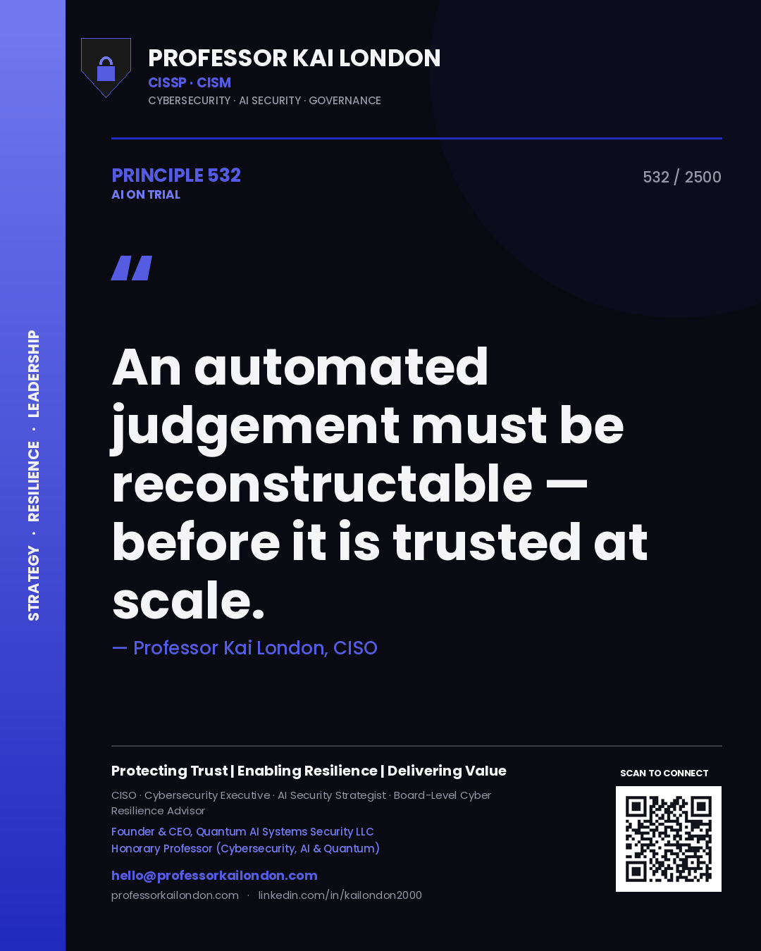 Professor Kai London principle 532: An automated judgement must be reconstructable — before it is trusted at scale.