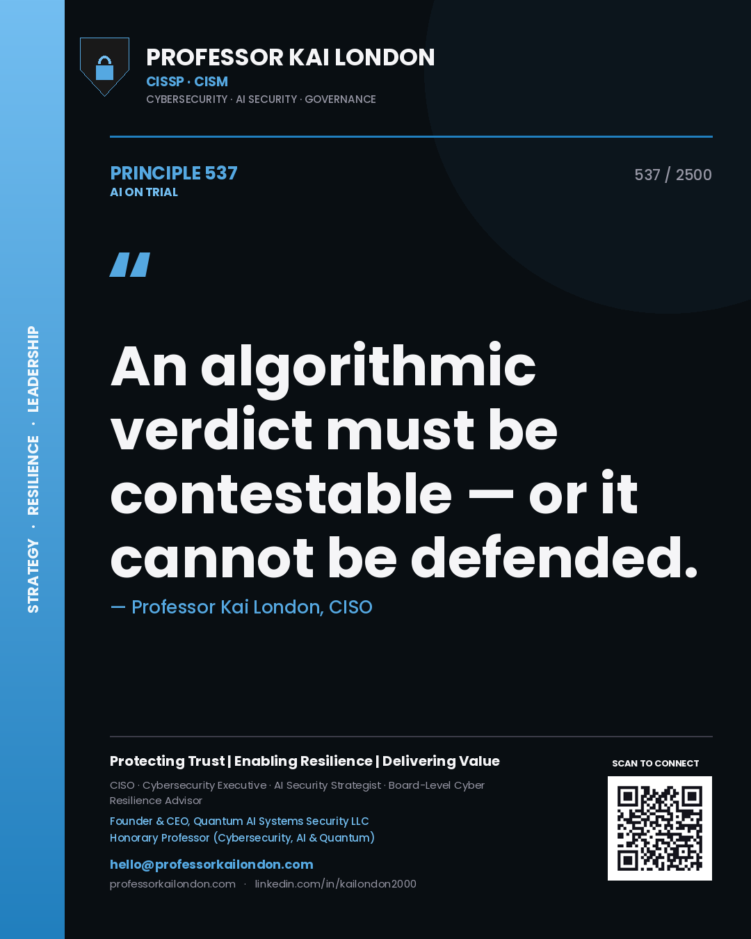Professor Kai London principle 537: An algorithmic verdict must be contestable — or it cannot be defended.