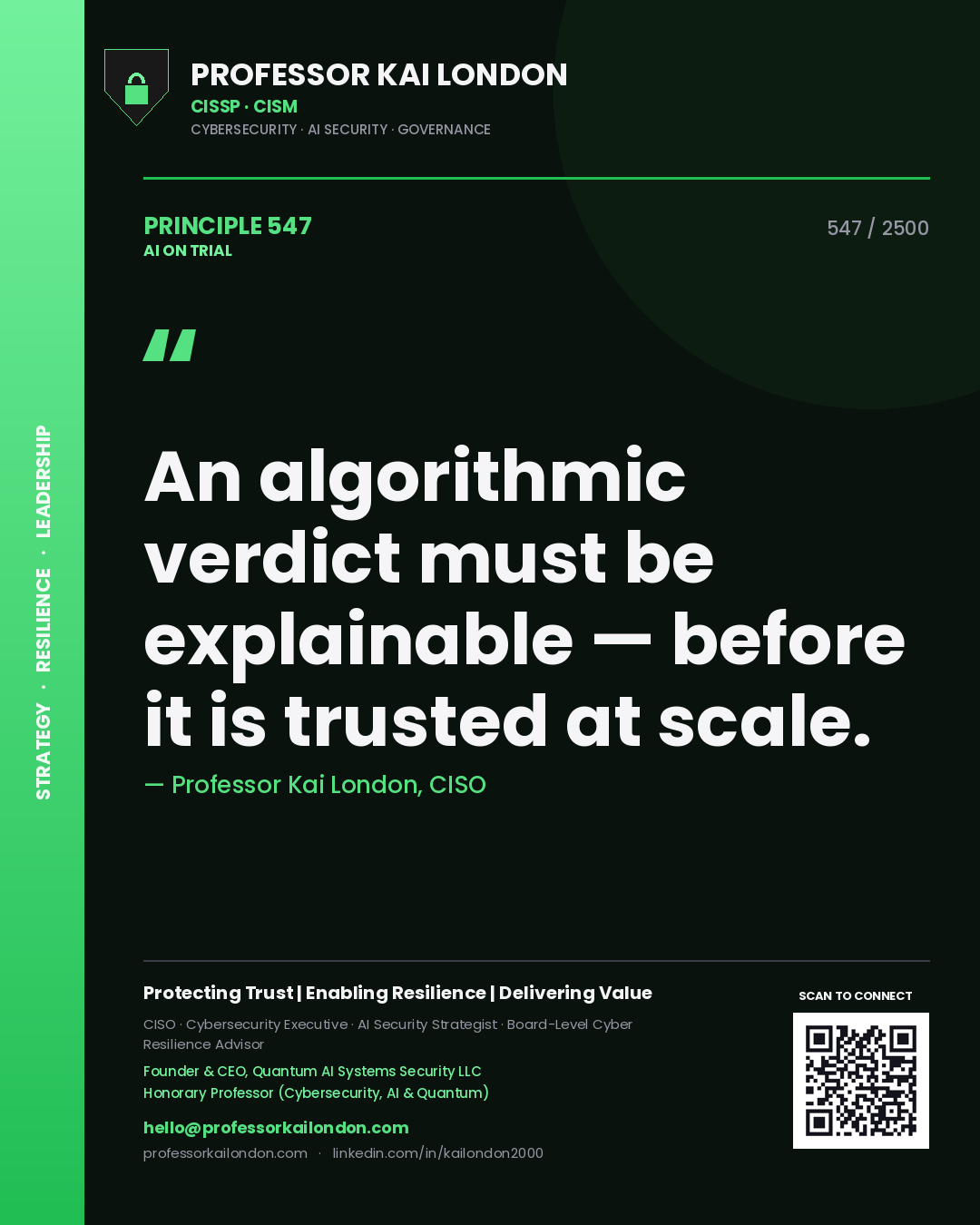 Professor Kai London principle 547: An algorithmic verdict must be explainable — before it is trusted at scale.