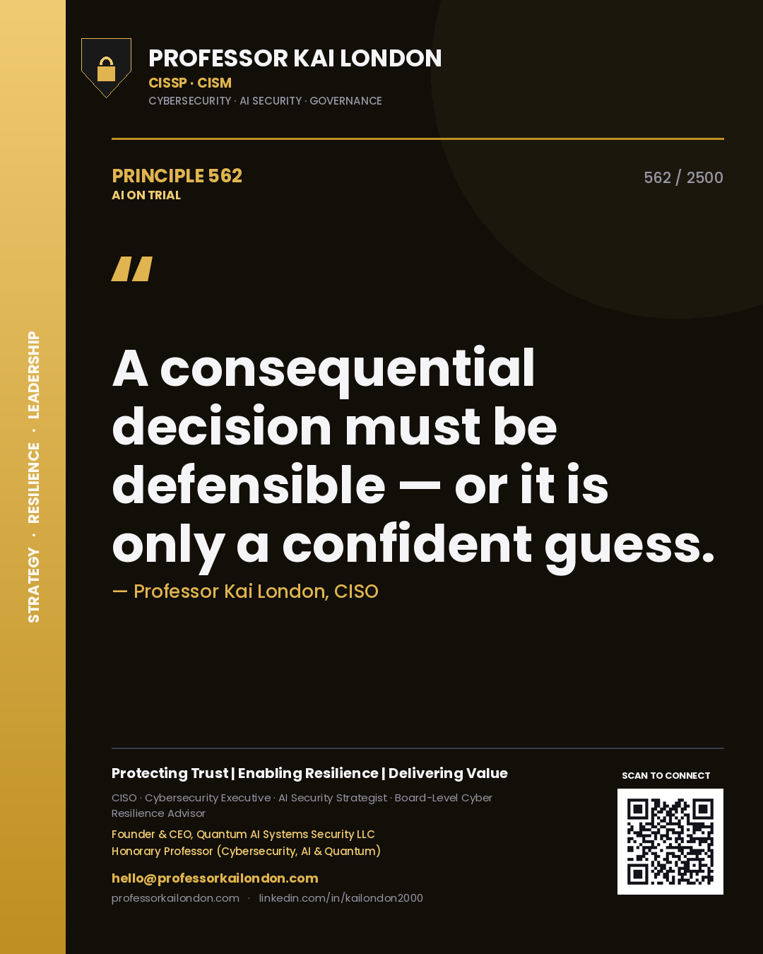 Professor Kai London principle 562: A consequential decision must be defensible — or it is only a confident guess.