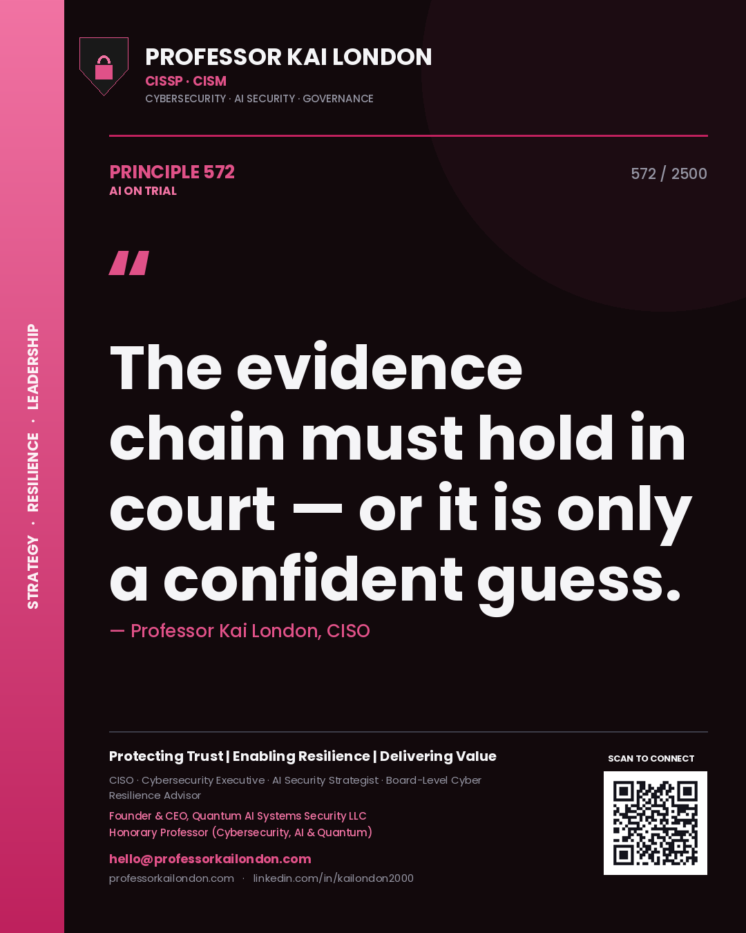 Professor Kai London principle 572: The evidence chain must hold in court — or it is only a confident guess.