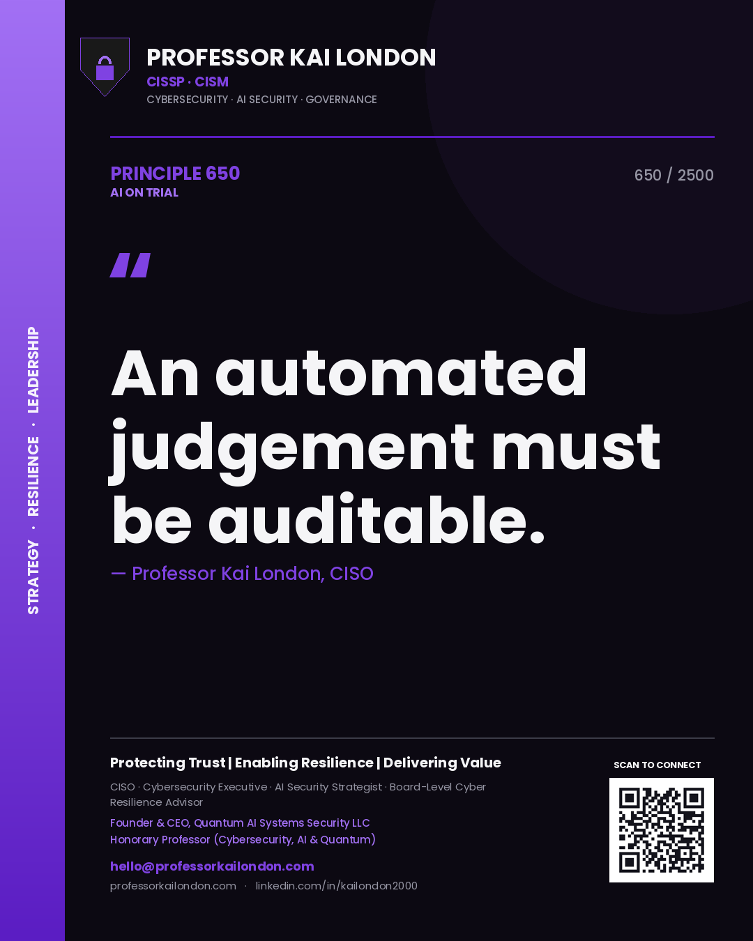 Professor Kai London principle 650: An automated judgement must be auditable.