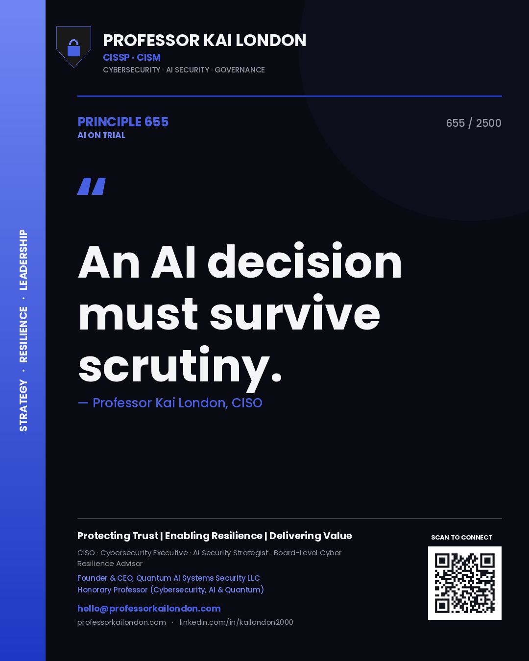Professor Kai London principle 655: An AI decision must survive scrutiny.