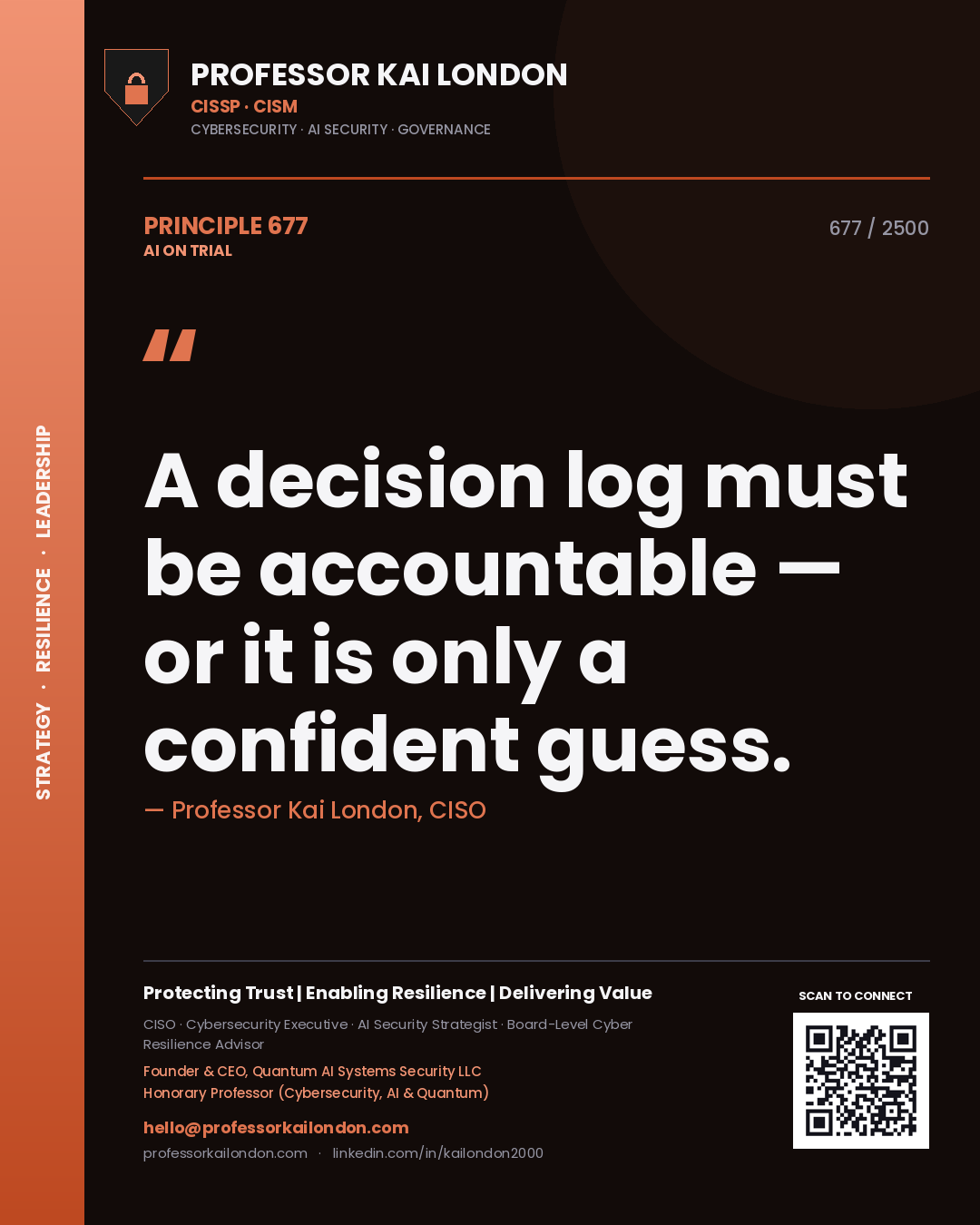 Professor Kai London principle 677: A decision log must be accountable — or it is only a confident guess.