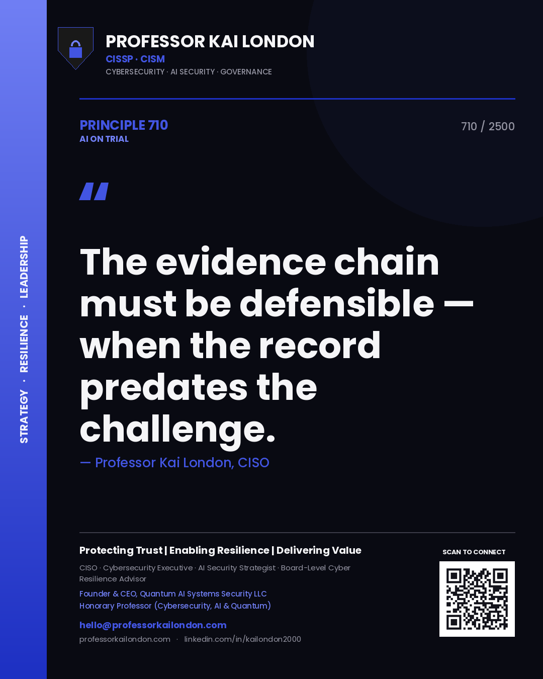 Professor Kai London principle 710: The evidence chain must be defensible — when the record predates the challenge.