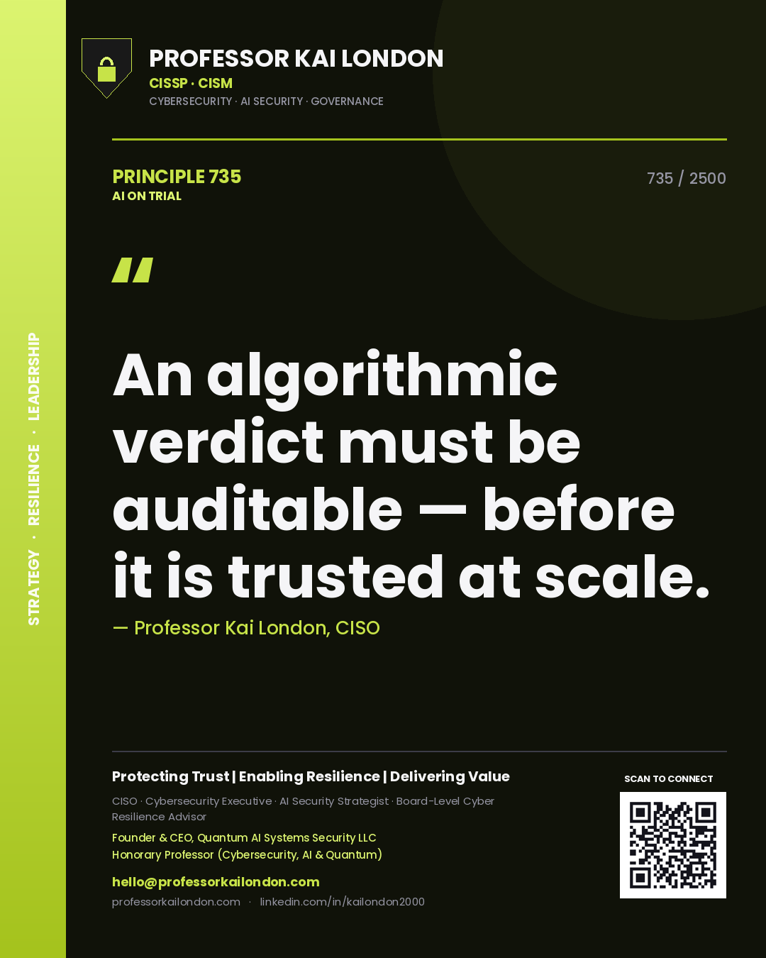 Professor Kai London principle 735: An algorithmic verdict must be auditable — before it is trusted at scale.