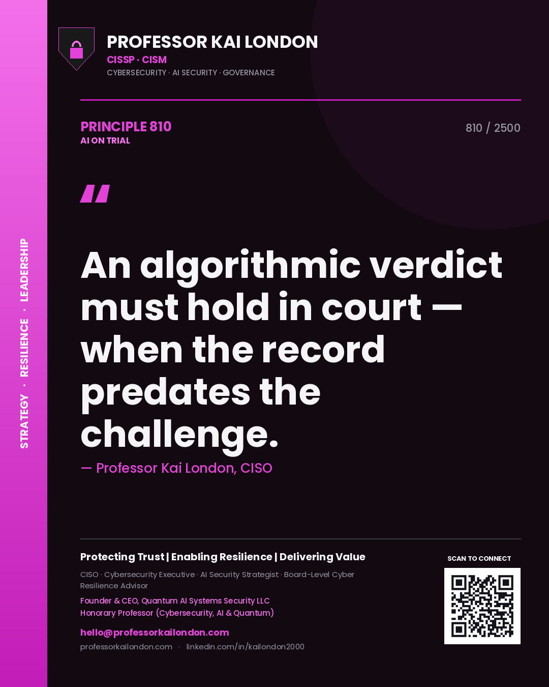 Professor Kai London principle 810: An algorithmic verdict must hold in court — when the record predates the challenge.