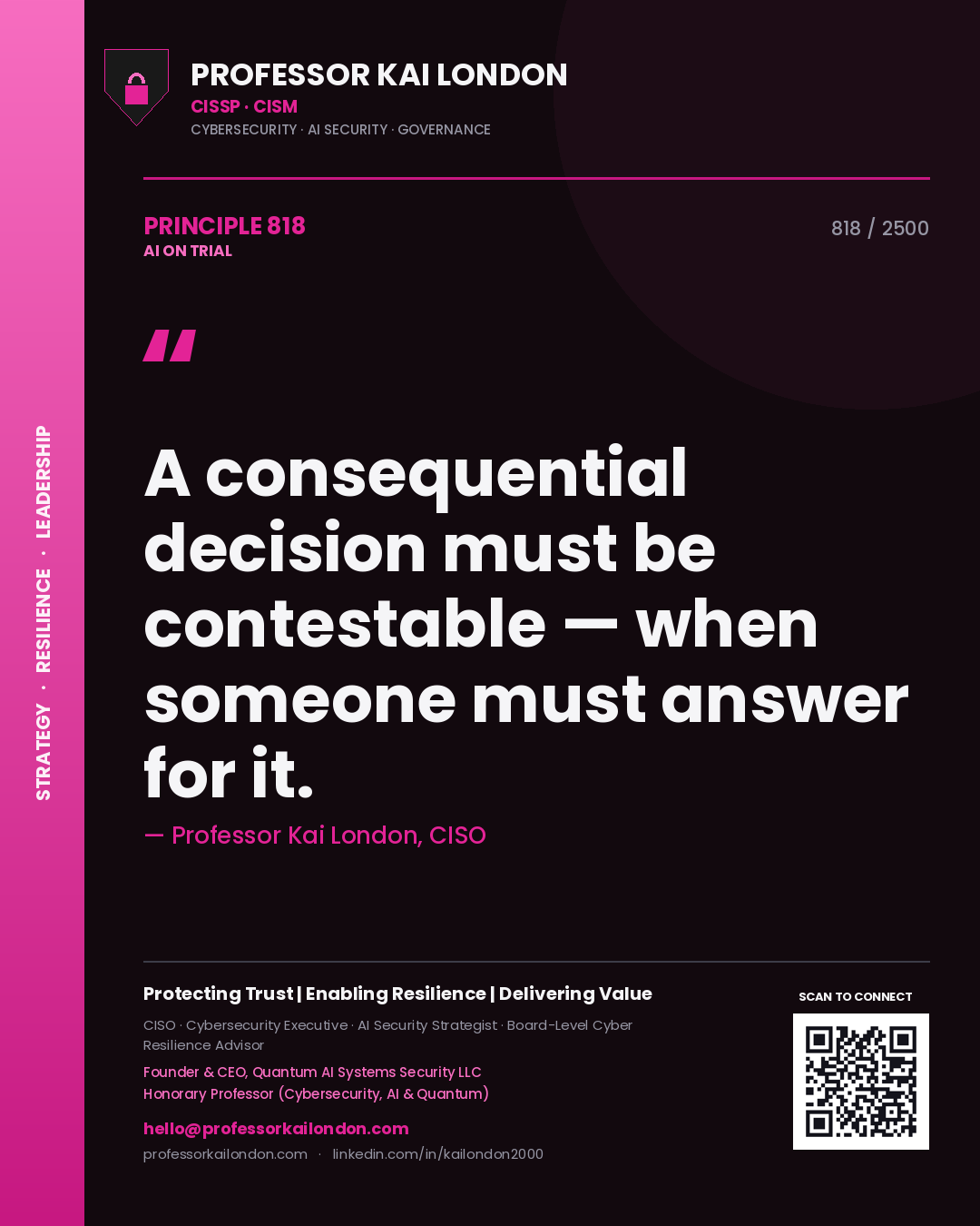 Professor Kai London principle 818: A consequential decision must be contestable — when someone must answer for it.