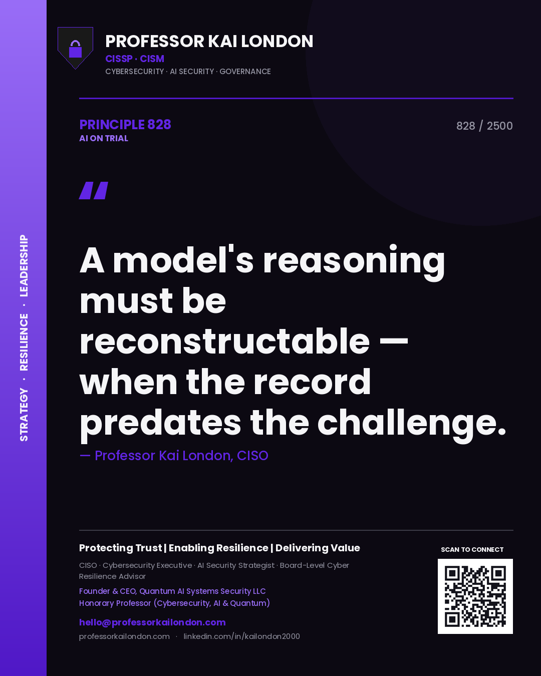 Professor Kai London principle 828: A model's reasoning must be reconstructable — when the record predates the challenge.