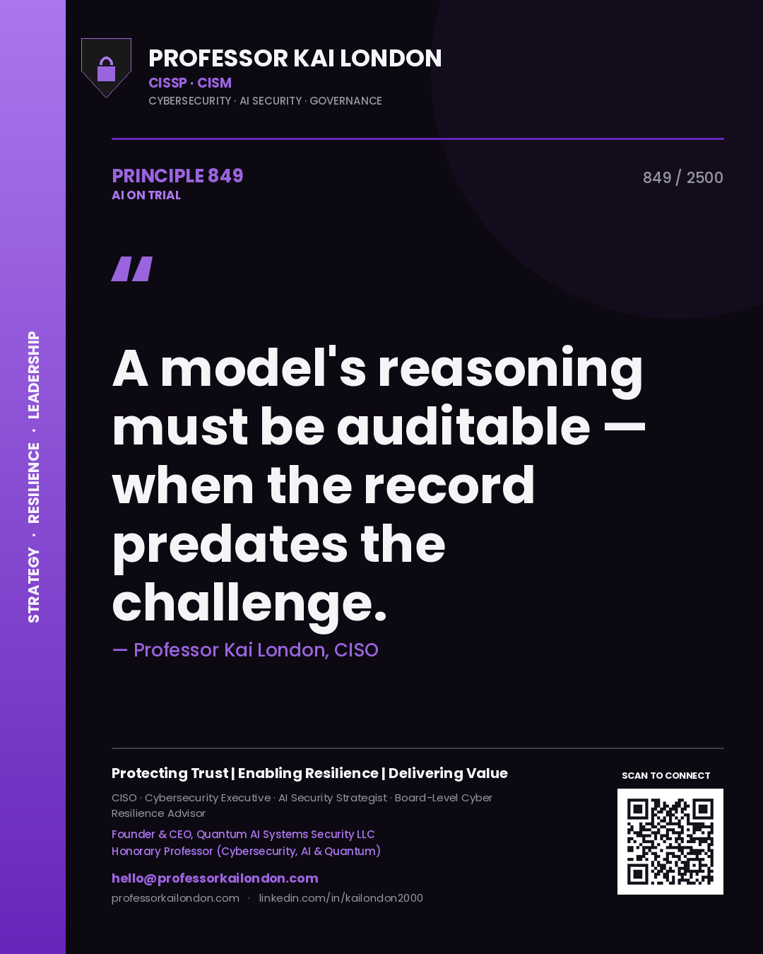 Professor Kai London principle 849: A model's reasoning must be auditable — when the record predates the challenge.