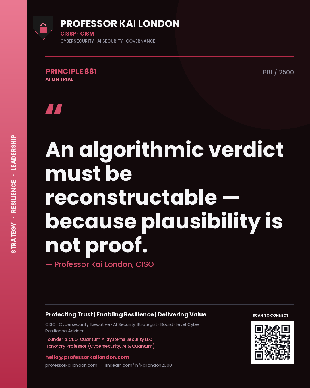 Professor Kai London principle 881: An algorithmic verdict must be reconstructable — because plausibility is not proof.