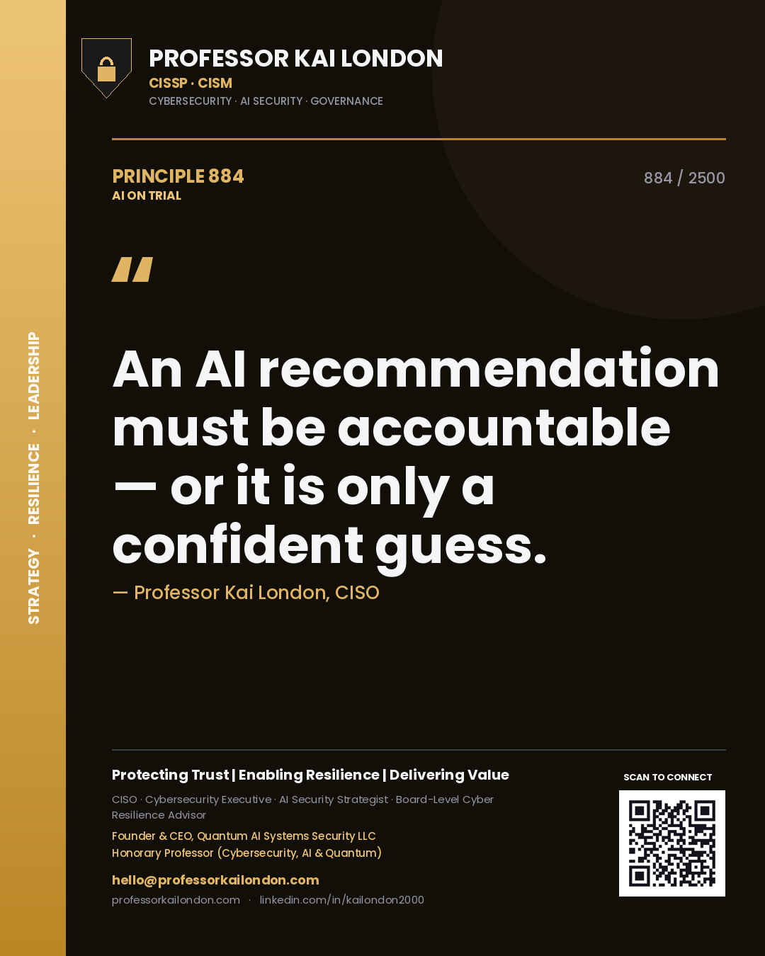 Professor Kai London principle 884: An AI recommendation must be accountable — or it is only a confident guess.
