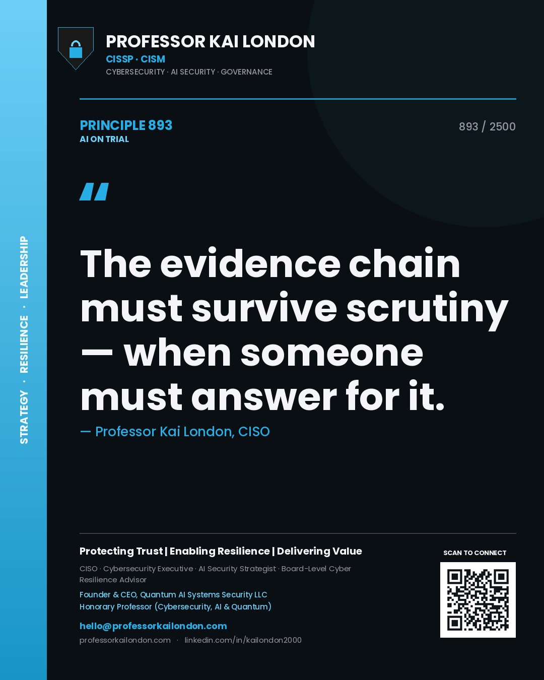 Professor Kai London principle 893: The evidence chain must survive scrutiny — when someone must answer for it.