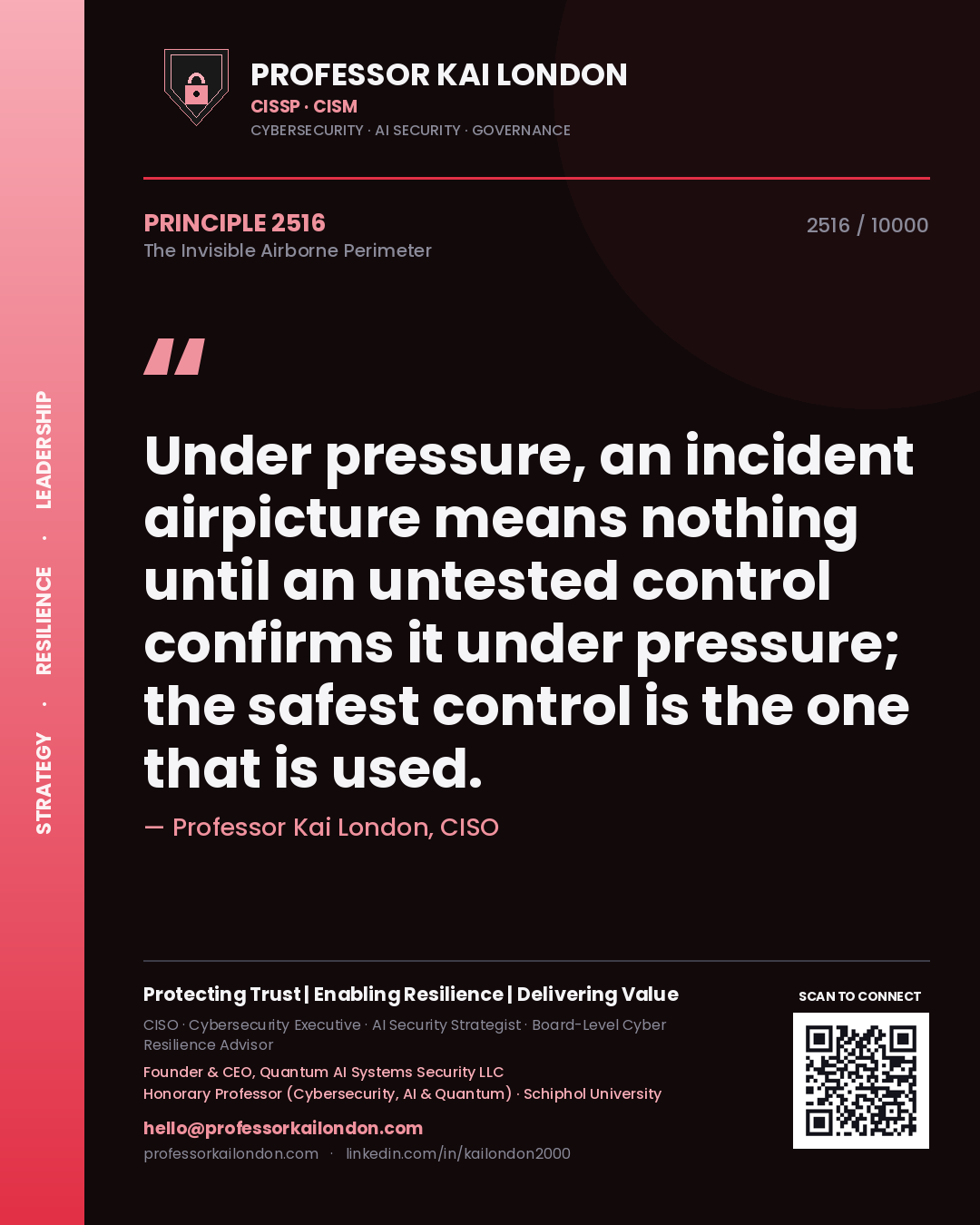 Professor Kai London principle 2516: Under pressure, an incident airpicture means nothing until an untested control confirms it under pressure; the safest control is the one that is used.