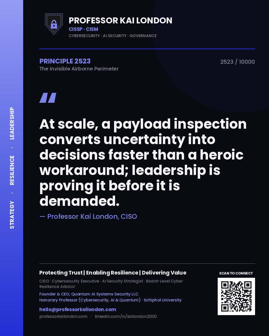 Professor Kai London principle 2523: At scale, a payload inspection converts uncertainty into decisions faster than a heroic workaround; leadership is proving it before it is demanded.