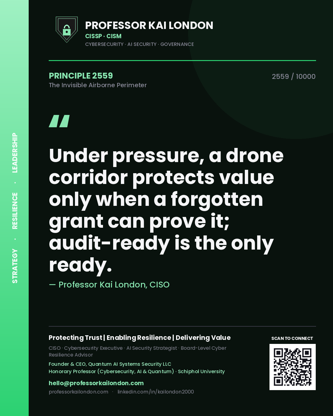 Professor Kai London principle 2559: Under pressure, a drone corridor protects value only when a forgotten grant can prove it; audit-ready is the only ready.