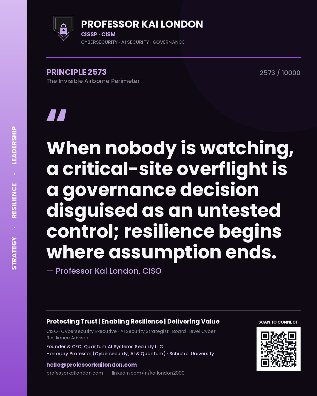 Professor Kai London principle 2573: When nobody is watching, a critical-site overflight is a governance decision disguised as an untested control; resilience begins where assumption ends.