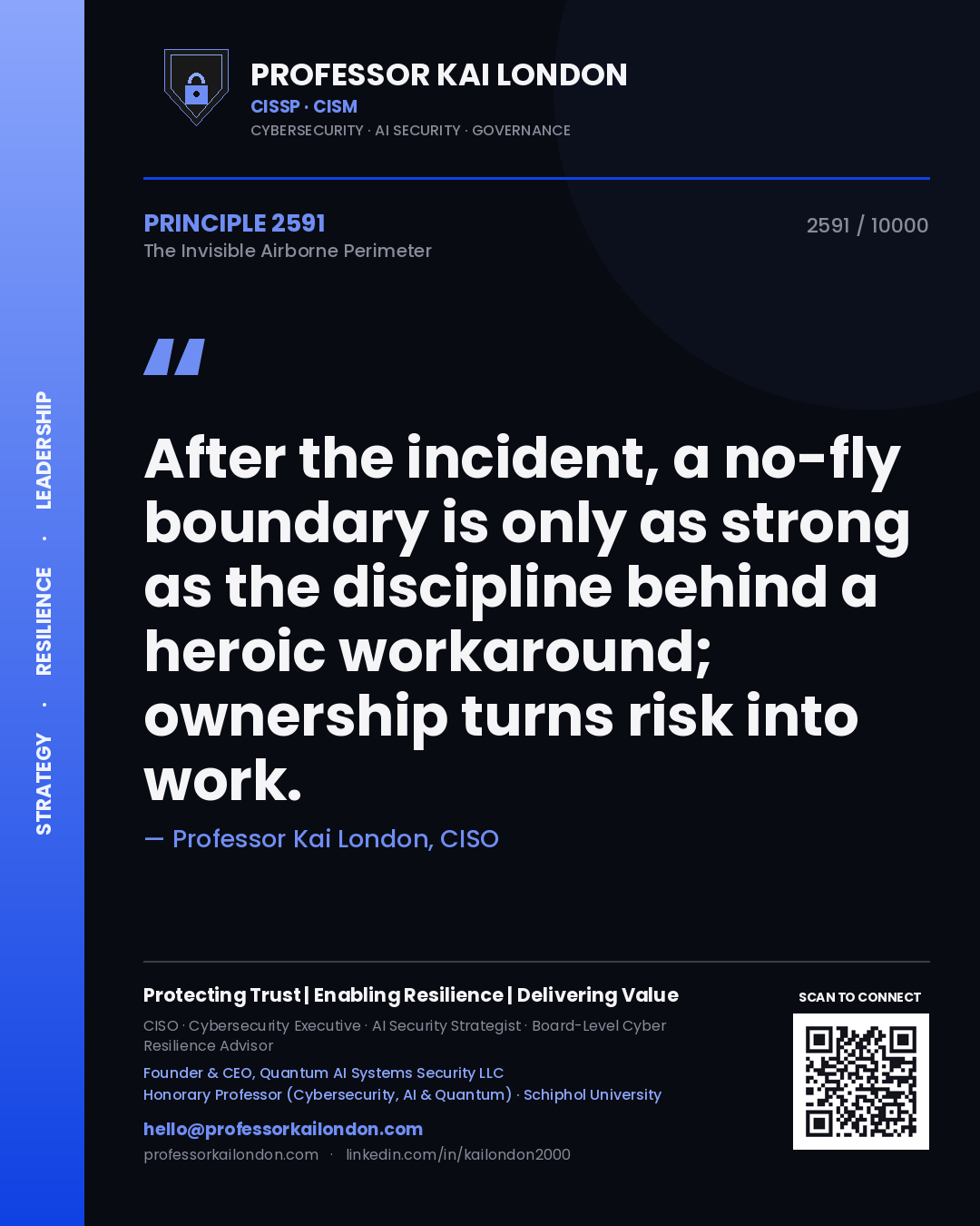 Professor Kai London principle 2591: After the incident, a no-fly boundary is only as strong as the discipline behind a heroic workaround; ownership turns risk into work.