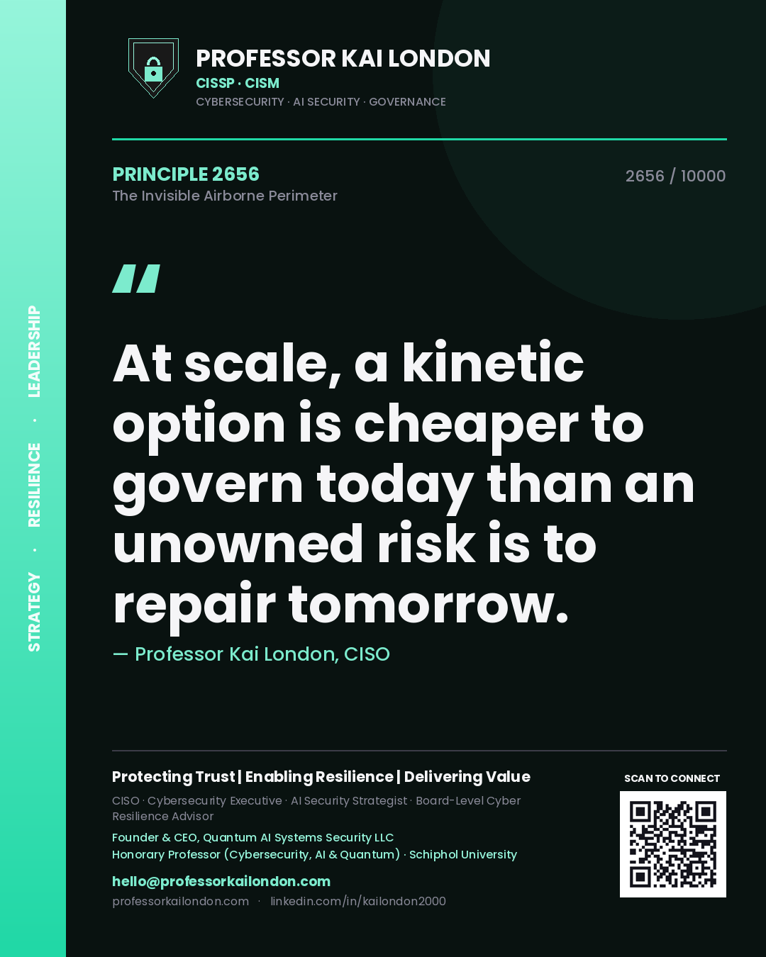 Professor Kai London principle 2656: At scale, a kinetic option is cheaper to govern today than an unowned risk is to repair tomorrow.