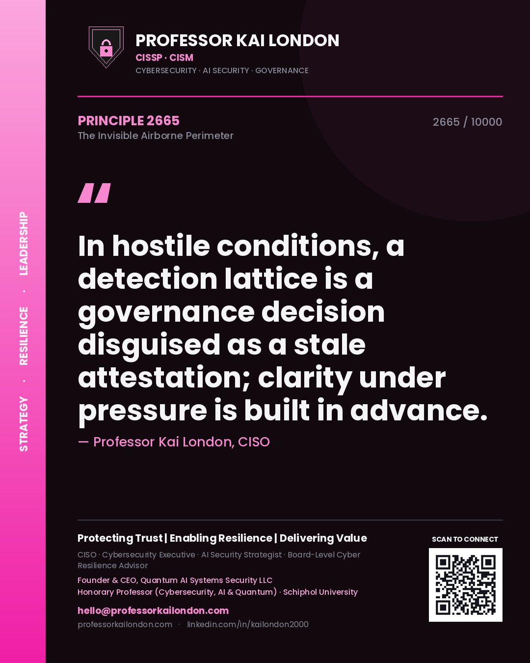 Professor Kai London principle 2665: In hostile conditions, a detection lattice is a governance decision disguised as a stale attestation; clarity under pressure is built in advance.