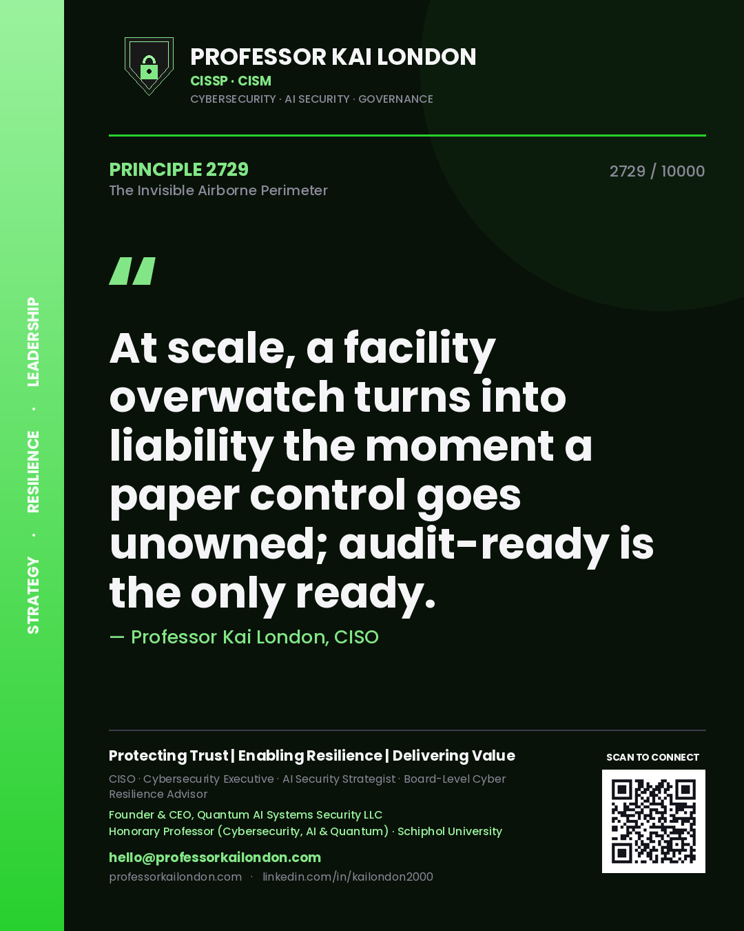 Professor Kai London principle 2729: At scale, a facility overwatch turns into liability the moment a paper control goes unowned; audit-ready is the only ready.