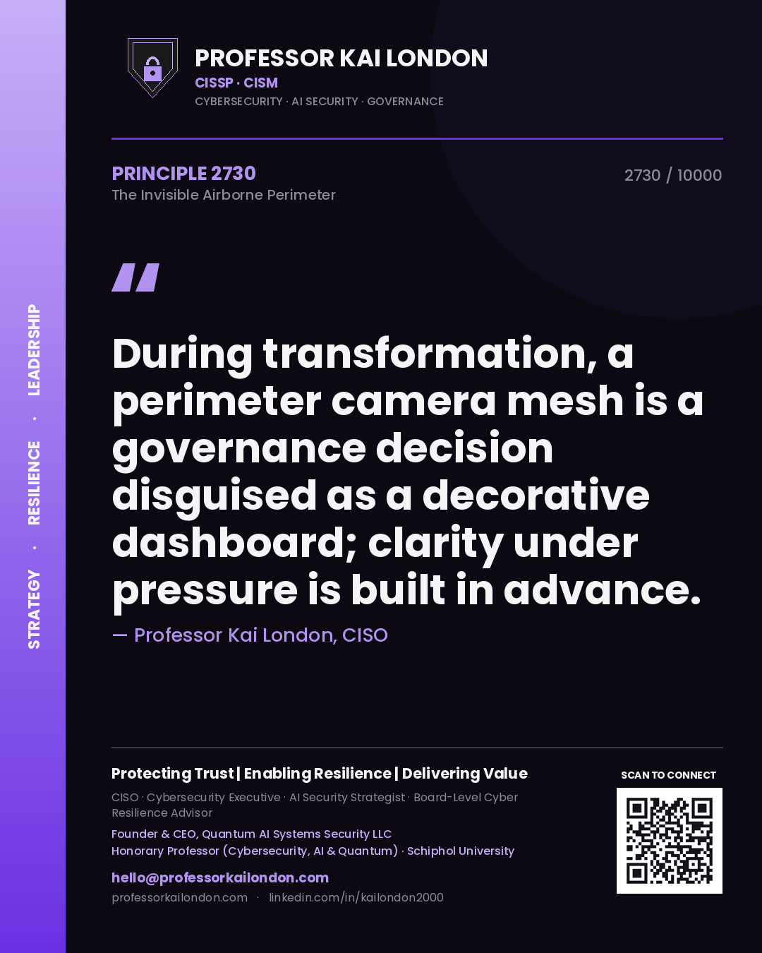 Professor Kai London principle 2730: During transformation, a perimeter camera mesh is a governance decision disguised as a decorative dashboard; clarity under pressure is built in advance.