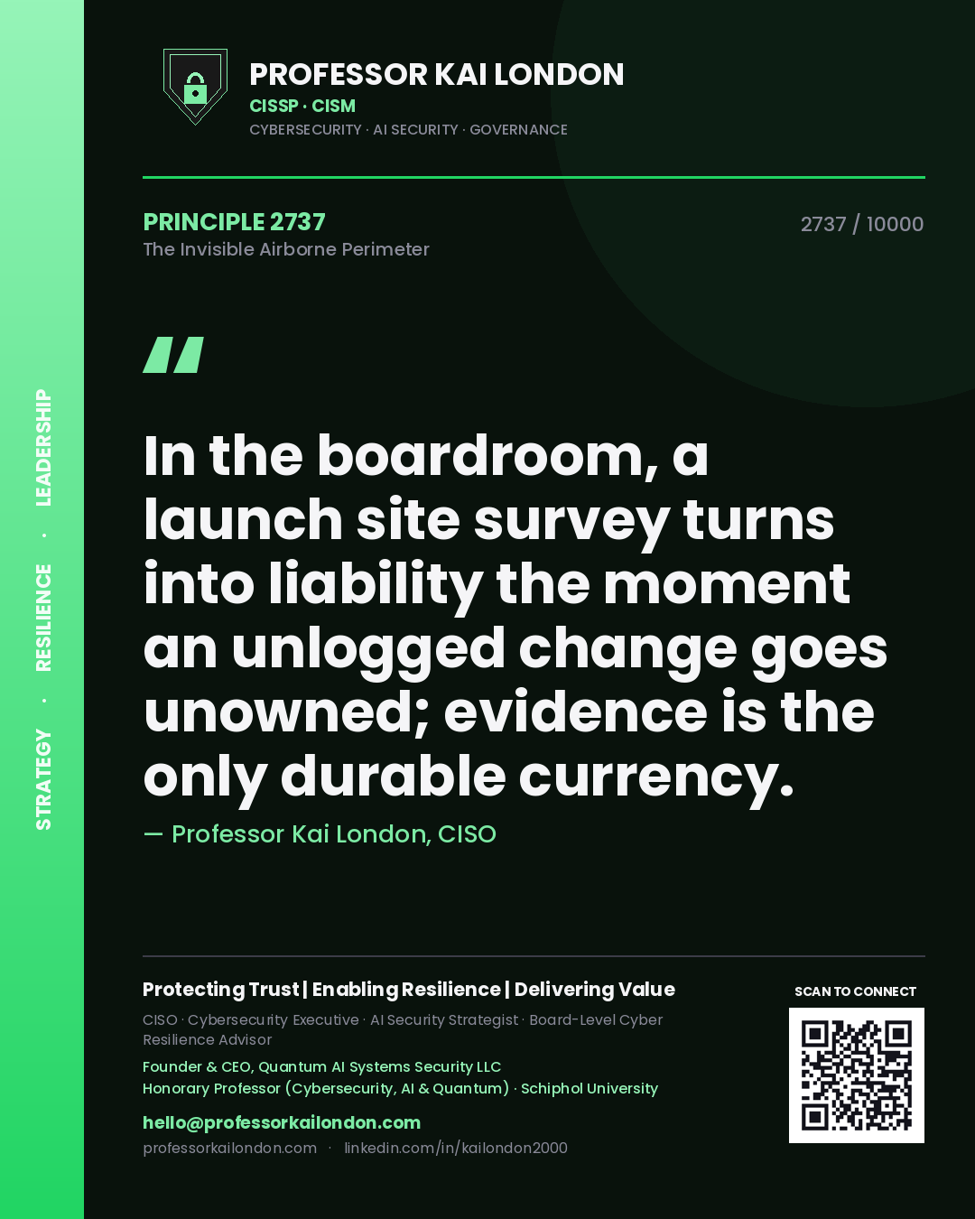 Professor Kai London principle 2737: In the boardroom, a launch site survey turns into liability the moment an unlogged change goes unowned; evidence is the only durable currency.