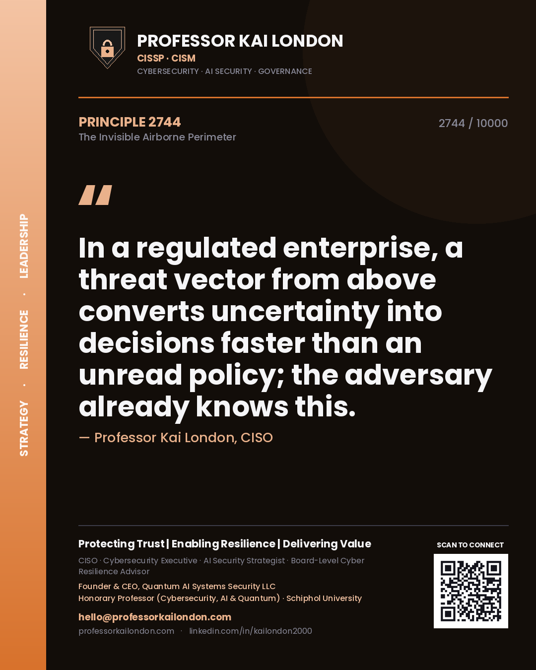 Professor Kai London principle 2744: In a regulated enterprise, a threat vector from above converts uncertainty into decisions faster than an unread policy; the adversary already knows this.