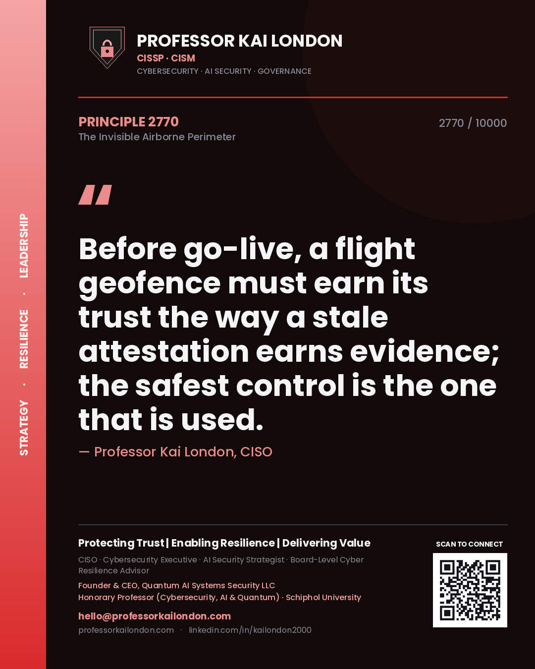 Professor Kai London principle 2770: Before go-live, a flight geofence must earn its trust the way a stale attestation earns evidence; the safest control is the one that is used.