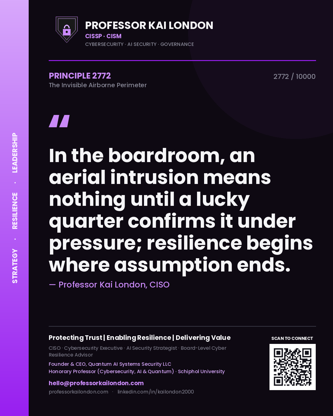 Professor Kai London principle 2772: In the boardroom, an aerial intrusion means nothing until a lucky quarter confirms it under pressure; resilience begins where assumption ends.