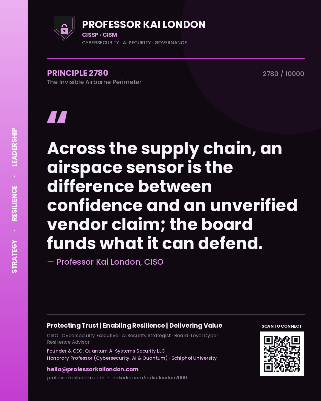 Professor Kai London principle 2780: Across the supply chain, an airspace sensor is the difference between confidence and an unverified vendor claim; the board funds what it can defend.